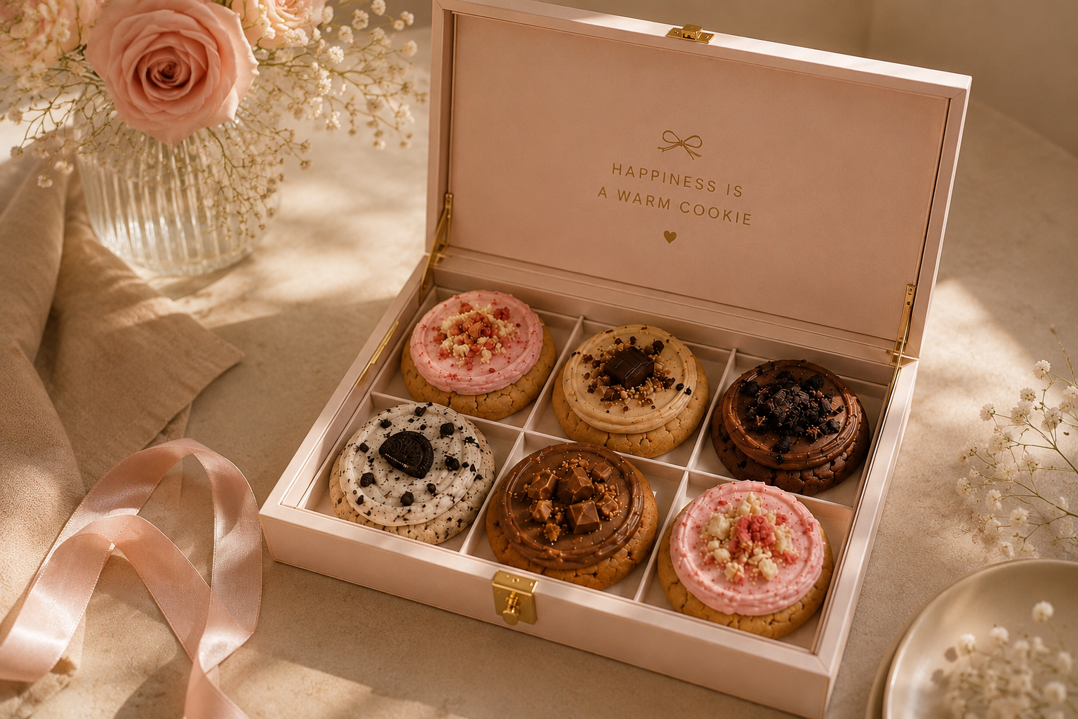 Crumble Cookies founder packaging a gift box