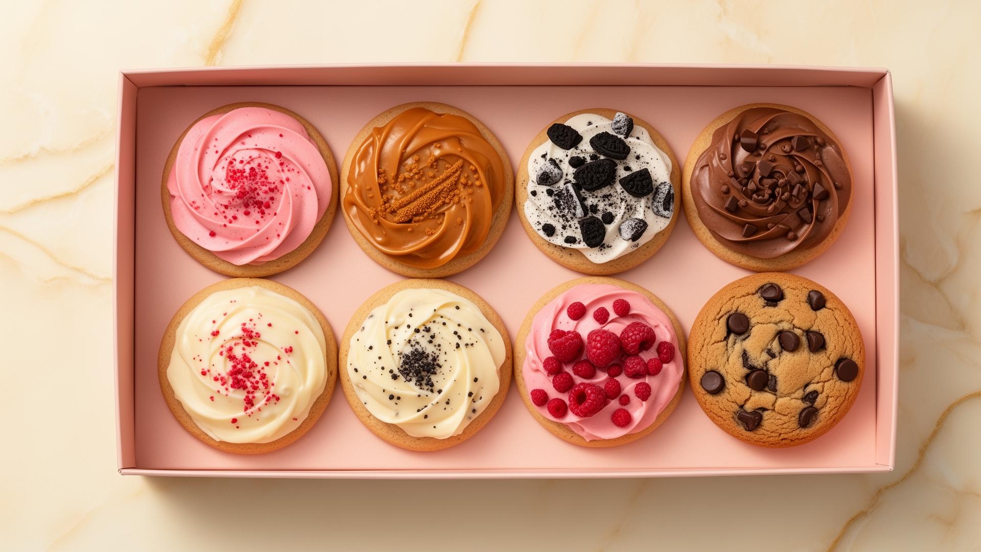 Six gourmet cookies in blush pink box
